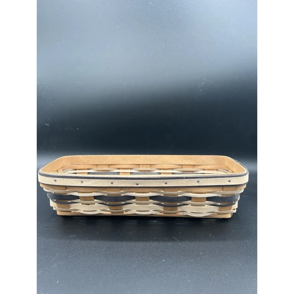 🧺Longaberger 2009 Khaki Stripe Cracker Basket–EUC–Classic Handwoven Collectible
